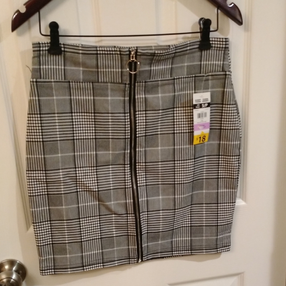 Zip Front Grey/Black/White Plaid Checked Skirt Size Small